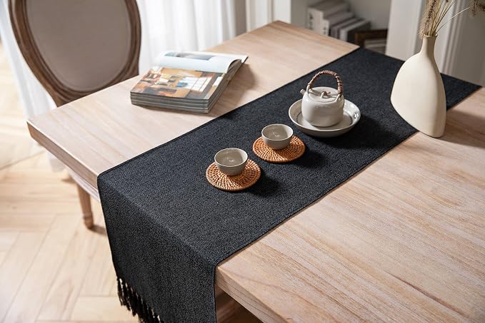 Black Table Runners 60 Inches Long, Burlap Linen Style Rustic Farmhouse Table - Image 4