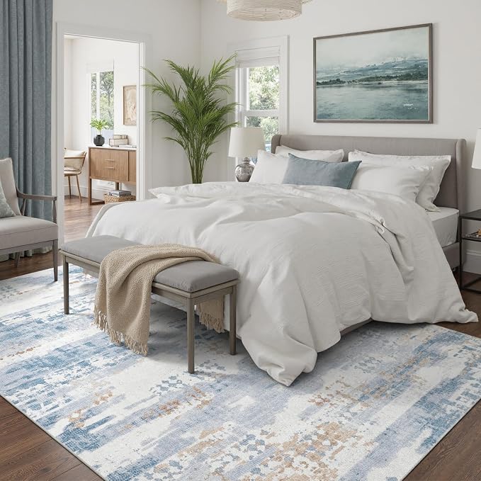 DCX Abstract Area Rug 6x9, Washable Blue Modern Rug - Image 3