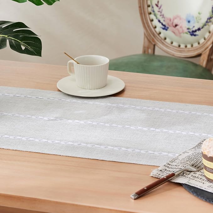 Braided Farmhouse Table Runner, Braided Light Grey 13x60 Inch, Cotton Linen - Image 5