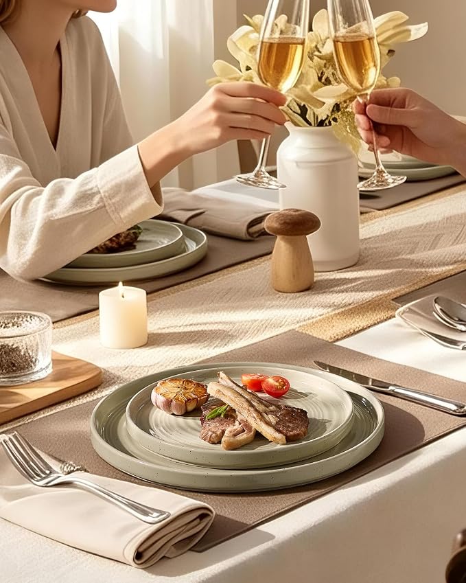 Dinnerware Set for 4, Ceramic Plates & Bowls - Image 2