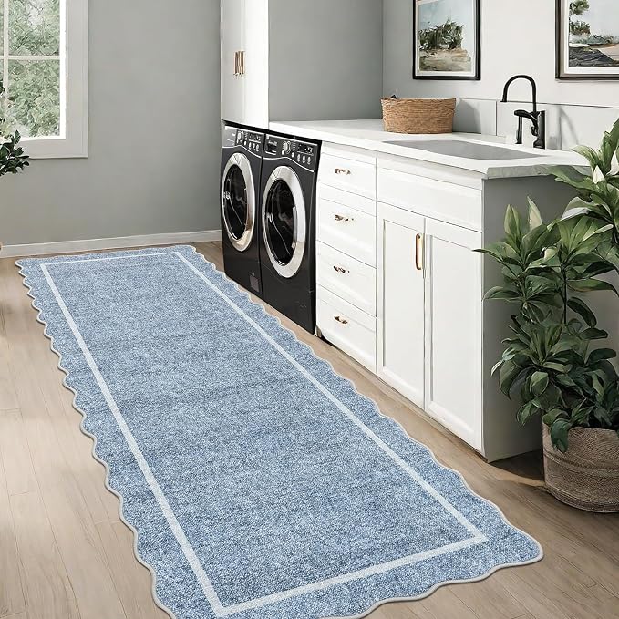 GarveeHome Scalloped Washable Runner Rug 2x6 Non Slip Kitchen Rugs Modern Blue - Image 4