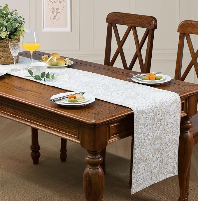 KEVA Boho Table Runner 91inches Long, Farmhouse Rustic Vintage White - Image 7
