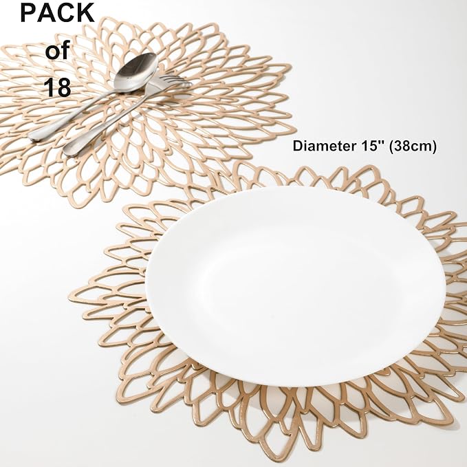 Snowkingdom Pack of 18 Gold Placemats Metallic Round Leaf Bulk Pressed Vinyl - Image 2