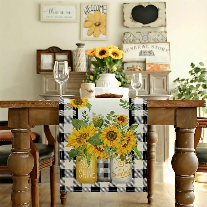 Sunflower Summer Table Runner 13x108 Inch, Kitchen Dining Table Decoration - Image 2