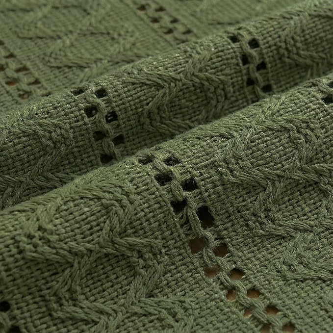 Artoid Mode Army Green Woven Farmhouse Hollow Table Runner 12x120 Inch | - Image 7