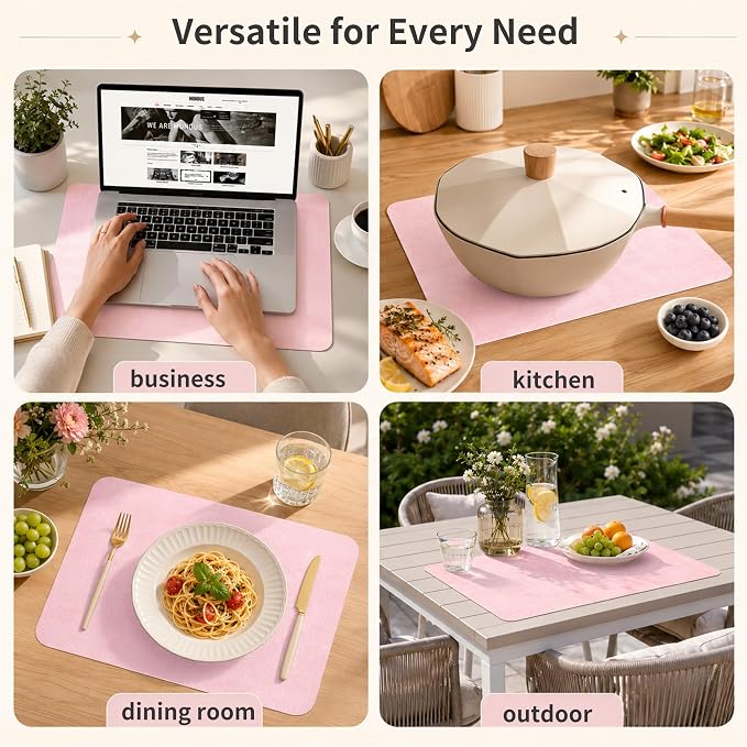 Maxpearl Faux Leather Placemats Set of 4, Peachy Pink | Waterproof - Image 6