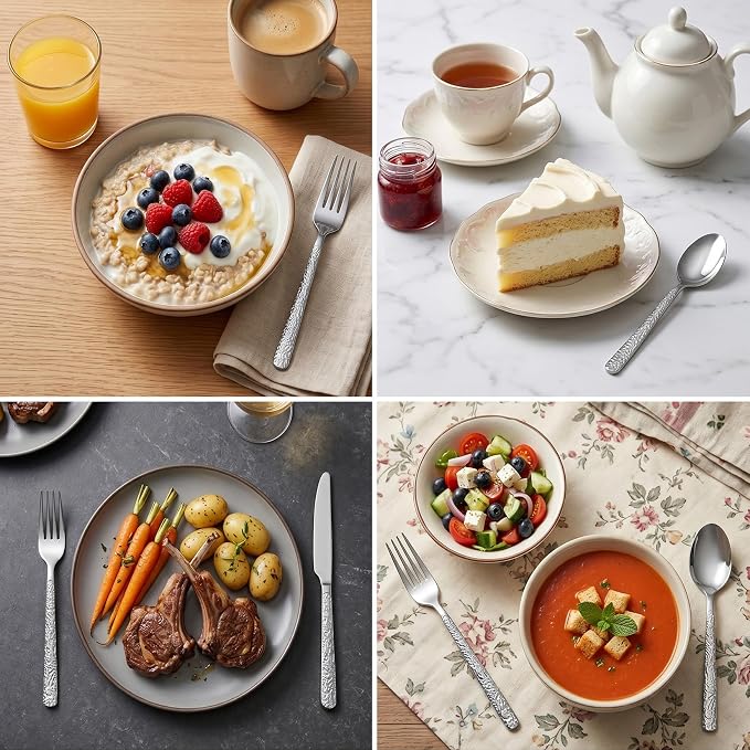 20 Piece Embossed Silverware Set, Stainless Steel Flatware Set - Image 8