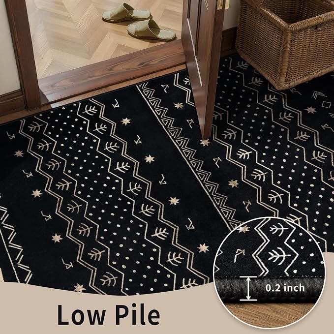 SERISSA 2x6 Kitchen Runner Rug, Washable Non-Slip Black Gold Grad Boho Rug - Image 8