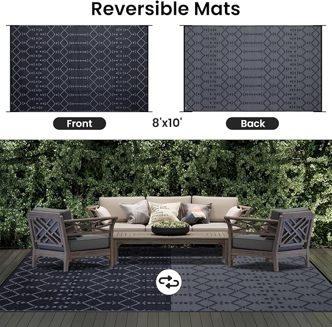 Smiry Outdoor Rug 8x10 ft, Waterproof Reversible Plastic Straw Rugs, Boho - Image 3