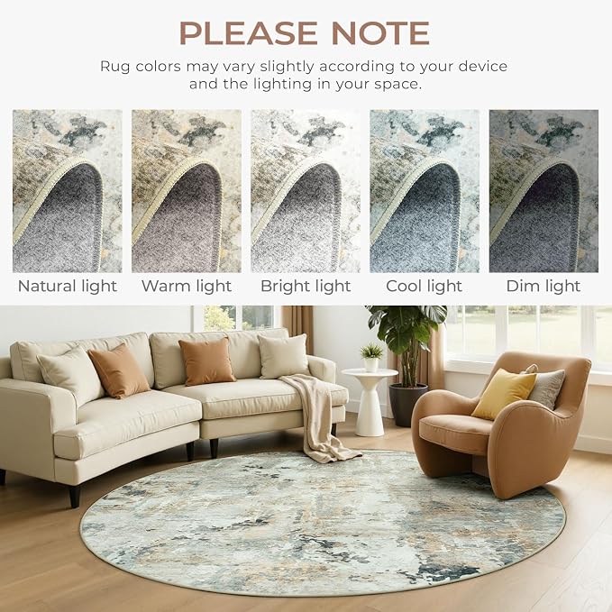 4ft Round Rug Washable Non-Slip, Small Circle Rug - Image 8