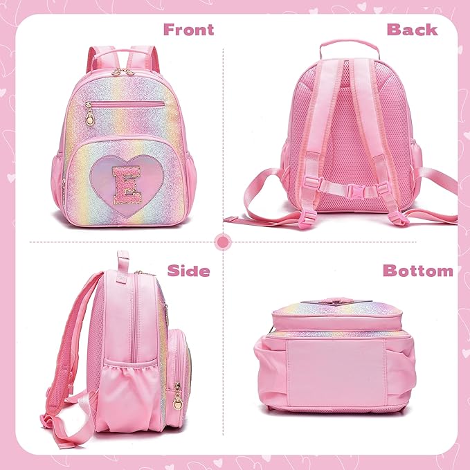 I IHAYNER Kids Glitter Lightweight Backpack for School Travel & Daycare, Toddler Backpack for Girls 3+ Preschool Kindergarten Elementary Kids Backpack-Rainbow Pink E