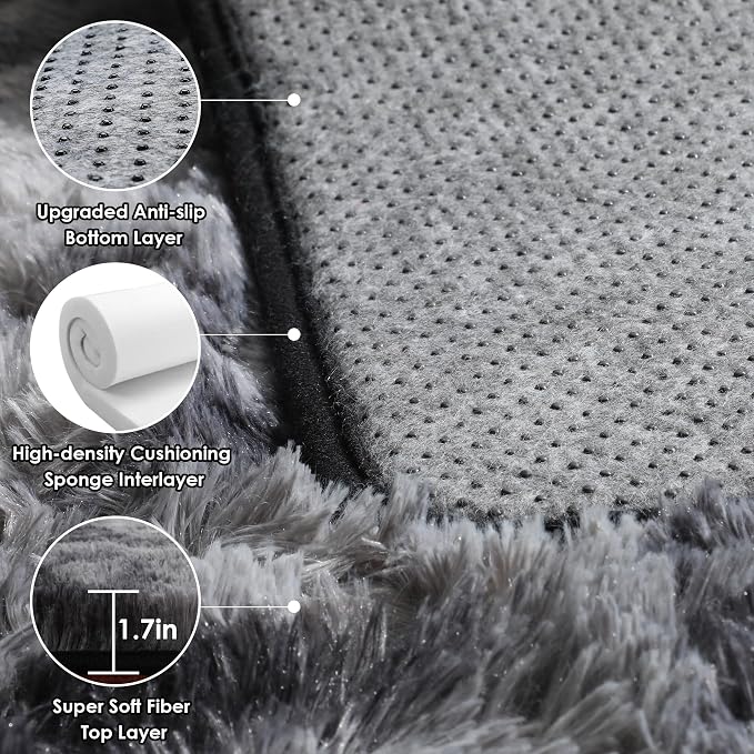ONASAR Rugs for Living Room Bedroom, 5x8 Fluffy Tie-Dyed Dark Grey Bedside Area - Image 3