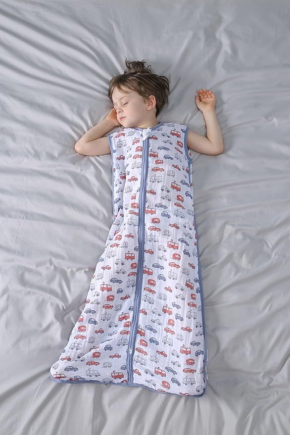 Baby Sleep Sack 0-6 Months Wearable Blanket for Babies 100% Organic Cotton 2-Way Zipper YKK 0.5 TOG Toddler Sleeping Sacks Cars