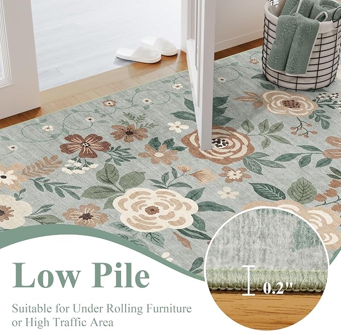 DUKINO 4x6 Feet Office Chair Mat, Lightweight Non Slip Washable Floral Area Rug - Image 7