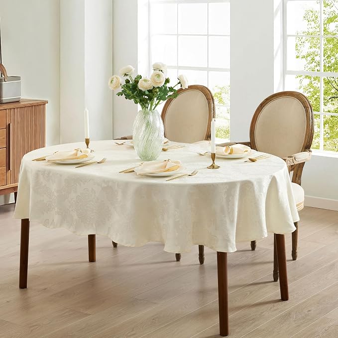 Newbridge Barcelona Luxury Damask Fabric Tablecloth, 60” Wide x 84” Oval - Image 6