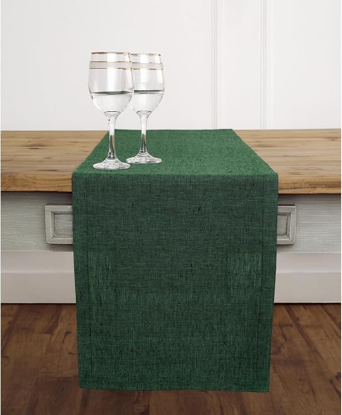 Solino Home 100% Pure Linen Table Runner Forest Green, Athena 14 x 144 in | - Image 2