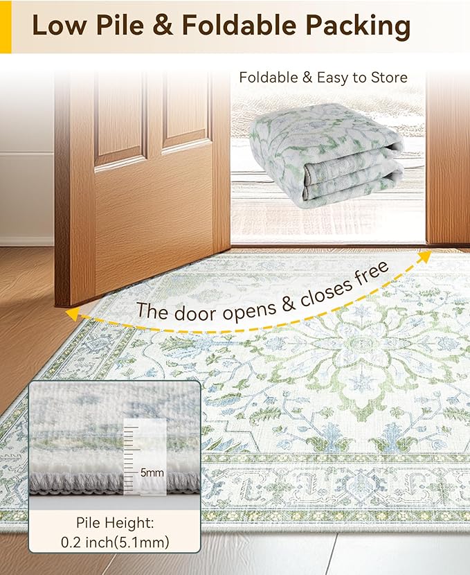 RELEANY Area Rugs Round 6ft Washable Non-Slip, Floral Vintage Distress - Image 4