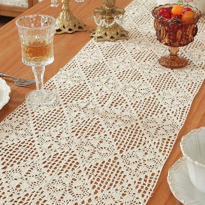 meioro Crochet Lace Table Runner, 12x56 Inch Boho Cotton Table Runners - Image 4