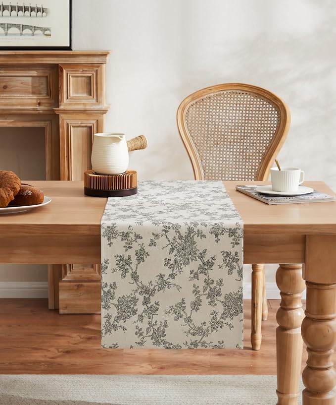 French Pastoral Farmhouse Table Runners, 13x108 Inch Black | 100% Organic - Image 2
