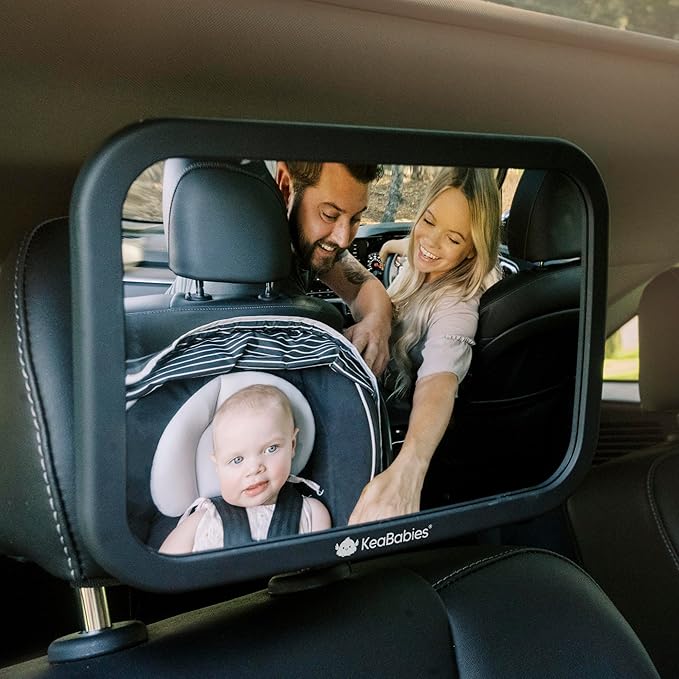 Safety Baby Car Seat Mirror - Wide Shatterproof Backseat Infant Car Mirror for Baby Rear Facing, Crystal Clear View, Travel Accessories, Easy Install & Adjustable for Removable Headrest (Matte Black)