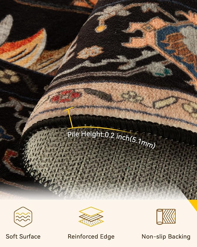 RELEANY Area Rugs Round 6ft Washable Non-Slip, Floral Vintage Distress - Image 4