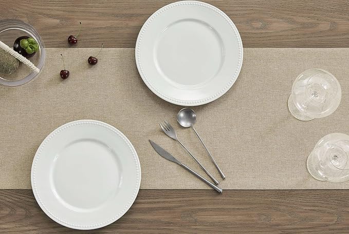 Basic Linen Style Table Runner, 14x36 Inch Natural | Mitered Corner Design - Image 3