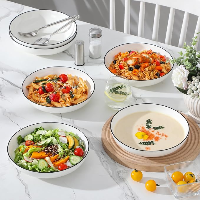 MALACASA 8.85" Large Pasta Bowls, 42 OZ White Salad Bowls Soup Bowls, Porcelain - Image 7