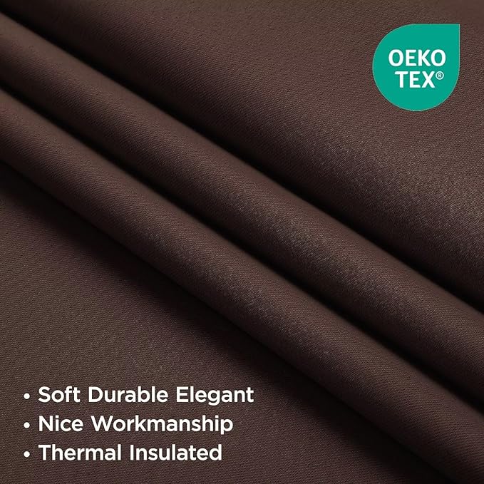 Joydeco White Blackout Curtains 96 Inches Long for Bedroom, Thermal Insulated Black Out Curtains 2 Panels Set, Room Darkening Drapes for Living Room Window (W52 x L96 Inch, Chocolate)
