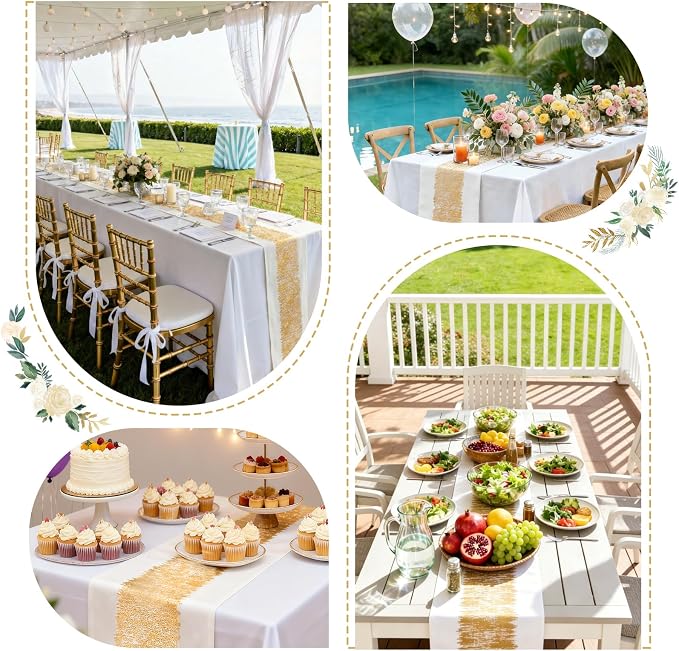 Metallic Style Gold Table Runner, Table Runners 60 Inches Long | Cotton Linen - Image 6