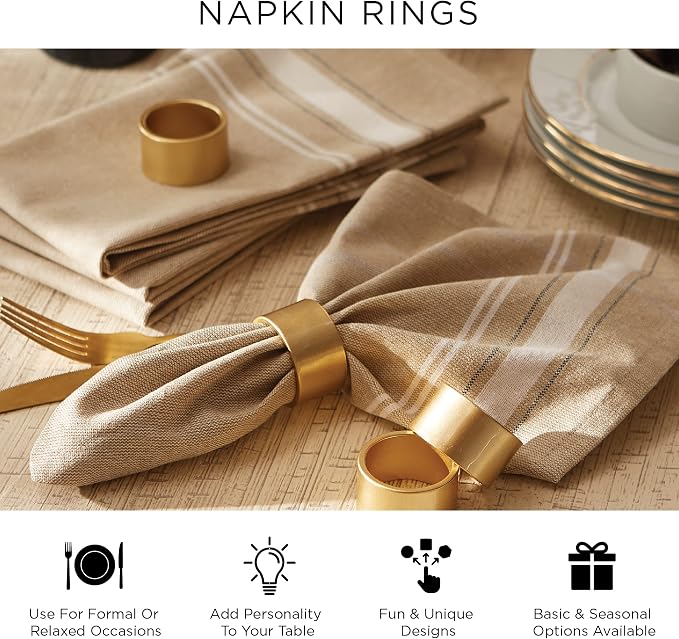 DII Decorative Geometric Napkin Ring Set, Triangle Band Gold - Image 8