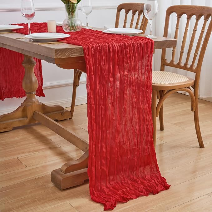 Asee'm 6pcs Red Cheesecloth Table Runner Christmas 10FT Boho Rustic Gauze | - Image 7
