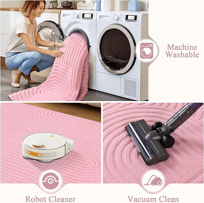 Pauwer Pink Area Rug for Girls Bedroom 4x6 Soft Fluffy Non Slip Machine - Image 6