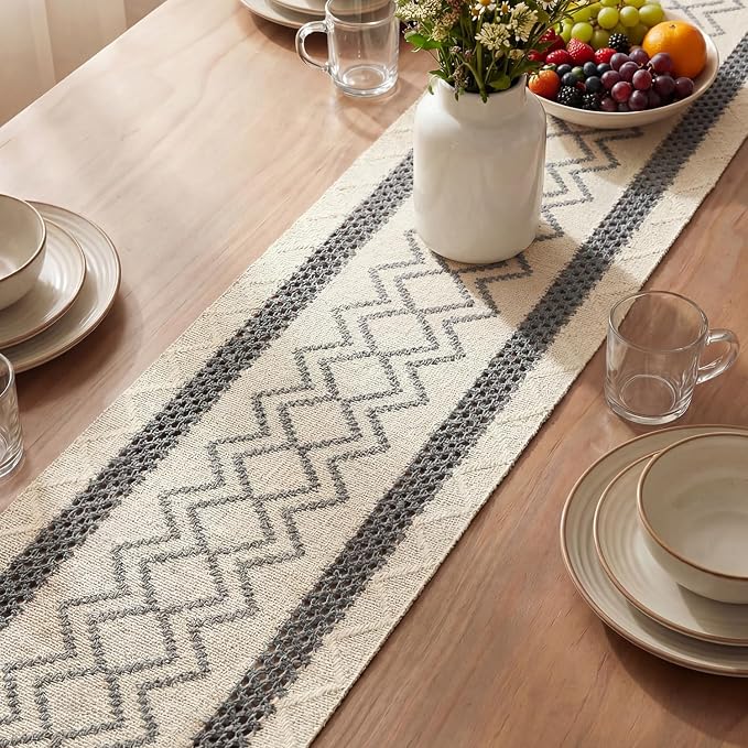 Artoid Mode Dark Grey Stripe Diamond Woven Table Runner 12x90 Inch | Holiday - Image 3