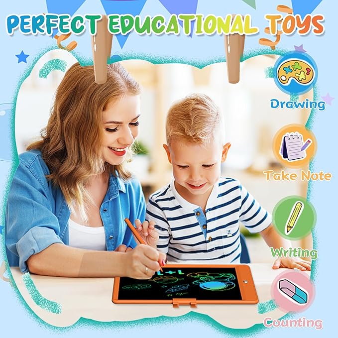 Drawing Tablets for Kids 10 Inch LCD Writing Tablet for Kids Reusable Drawing pad Educational and Learning Toys for Boys Girls(Orange)