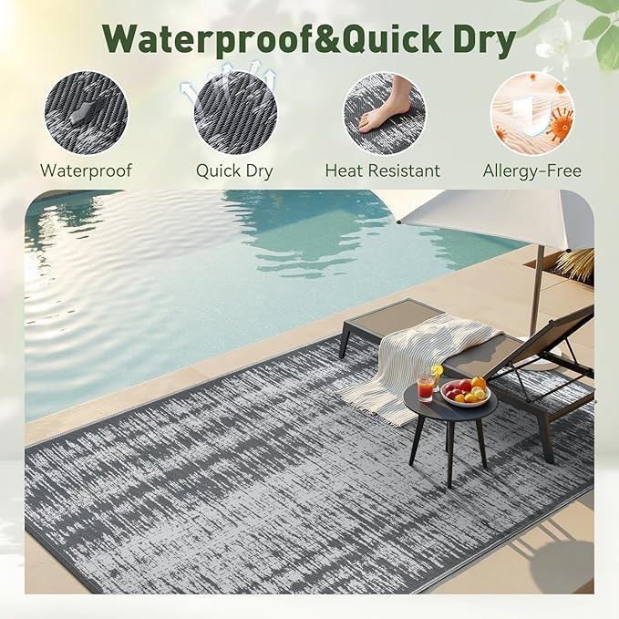 MontVoo Outdoor Rug Waterproof 6x9 ft Outdoor Carpet Patio Rug Mat Reversible - Image 2