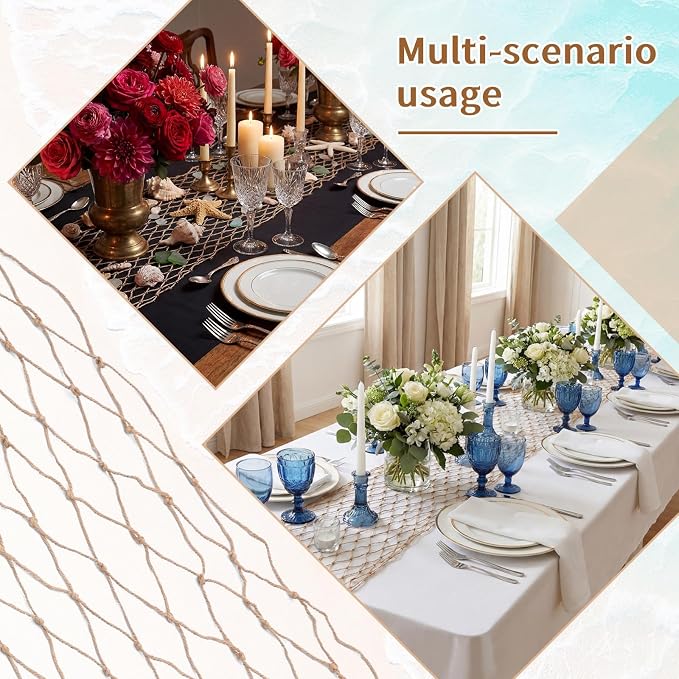 SATINIOR 6 Pcs 12 x 72'' Fishing Net Table Runner Party Decoration, Linen | - Image 6