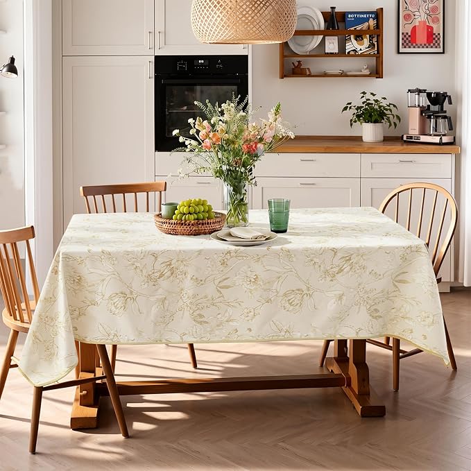 jinchan Yellow Floral Linen Rectangle Table Cloth 50 x 84 Inch | Elegant floral - Image 6