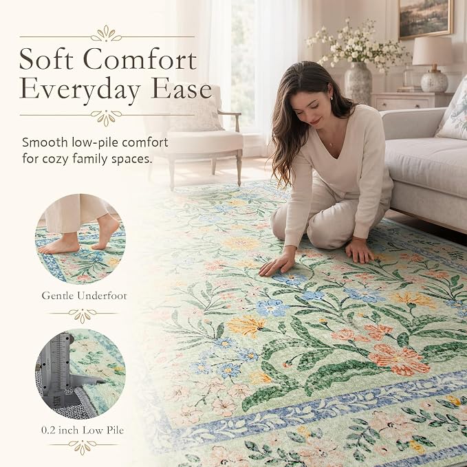 Wonnitar Boho Washable Rugs 8x10, Large Floral Rugs - Image 5