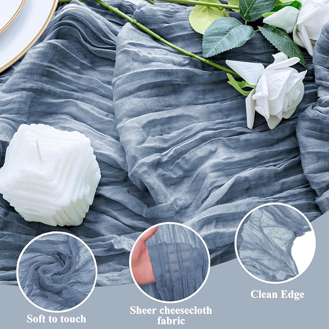 Cheesecloth Table Runner 10FT 4Pcs Dusty Blue Boho Gauze Runners | Cheese Cloth - Image 3