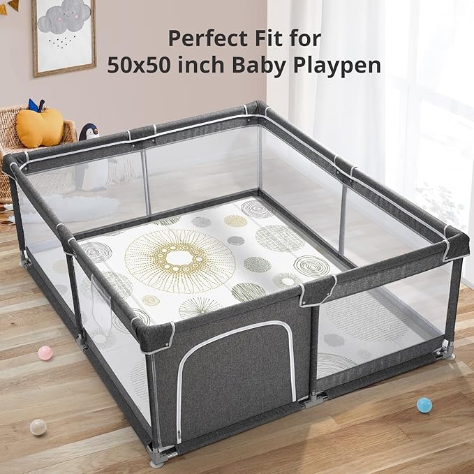 Foldable Baby Play Mat, PIGLOG 0.6 inch Waterproof Playmats for Babies and Toddlers Kids, Safe Foam Playmat for Tummy Time, 50“x50” Playpen Mat, Reversible Portable Baby Floor Mat for Infant, Circle