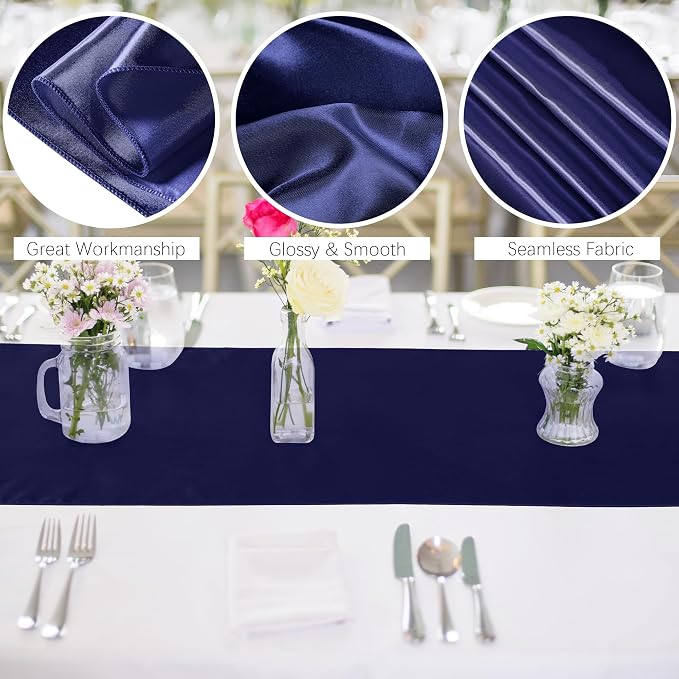 Aneco 12 Pack Satin Table Runner 12 x 108 Inch Navy Blue Long Wedding Satin - Image 3