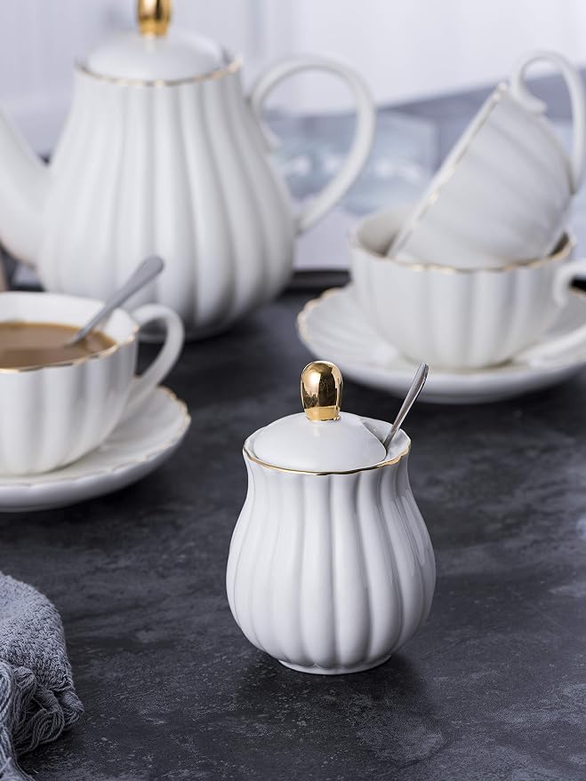 Jusalpha Porcelain Tea Set- 8 OZ Coffee/Teacup, Cup Holder, Serve of 6- - Image 9