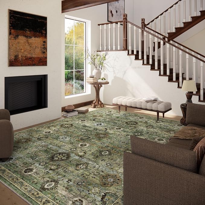 Washable Area Rugs for Living Room: 6x9 Rug Boho Vintage Rugs Stain Resistant - Image 2