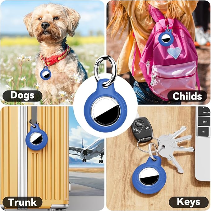 Upgrade Waterproof 2 Pack Airtags Holder with Apple Airtags Keychain, Hard PC Air Tag Case, Anti-Scratch & Shock Air tag Holder, Men's Women's Keyrings & Keychains -Black+Blue