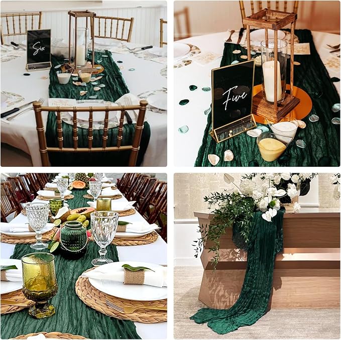 10 Pack Dark Green Cheesecloth Table Runner 10FT Boho Gauze Fabric Table Runner - Image 7