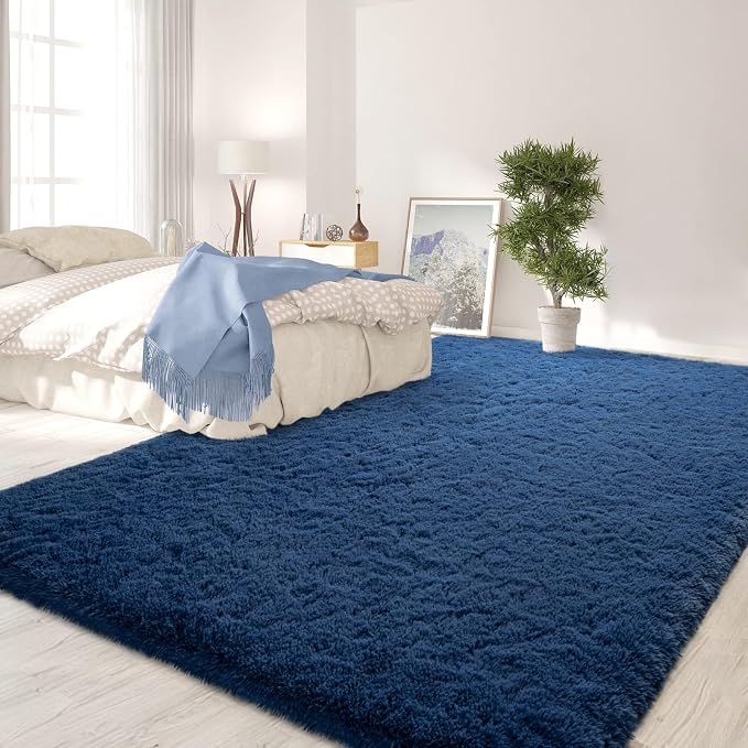 FlyDOIT Large Area Rugs for Living Room, 4x6 Feet Navy Blue Shaggy Rug Fluffy - Image 3