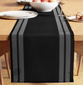 Encasa XO Table Runner, Yarn Dyed Ribbed Cotton 13"x120" | Ladder Black by EncasaXO