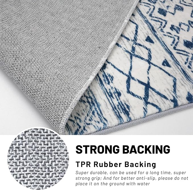KUTA Moroccan Washable Runner Rug, 2x6 Non-Slip Vintage Blue White Boho Hallway - Image 7
