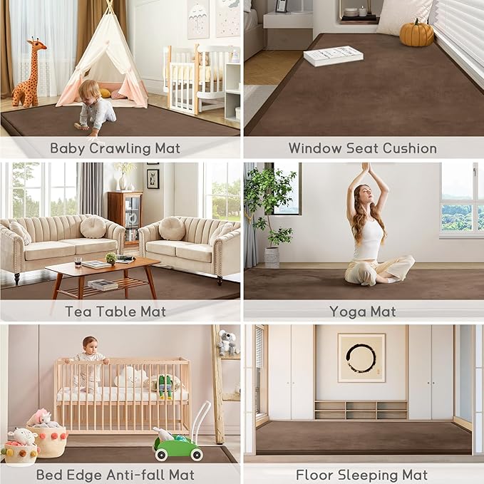 Baby Play Mat for Floor Tummy Time Mat Nursery Rug Muscle Mat Area Rug Playroom Rug Tatami Mat 6'7"x4'11" Memory Foam 1.3" Thick Crawling Mat For Babies,Toddlers, Infants, Kids,Floor Mat,Coffee