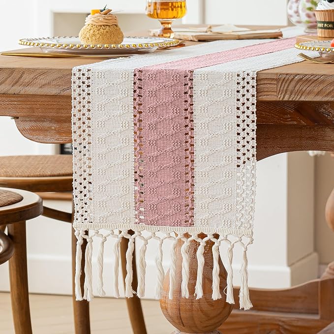 Boho Table Runner for Home Decor 12x72 Pink Fall Farmhouse Decor | 72 Inches - Image 6